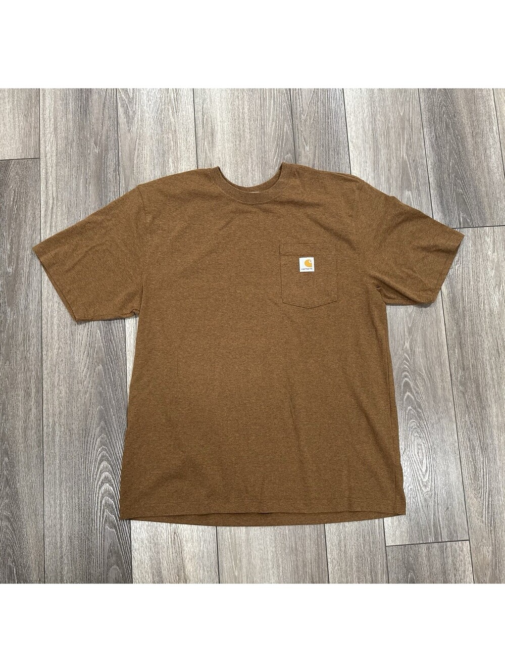 Carhartt Mens Large Short Sleeve Brown Pocket Work Crew Neck Workwear Casual